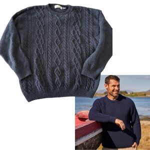 Men’s Bill Blass Cableknit Fisherman Sweater XL Cotton Blend Navy Blue Coastal